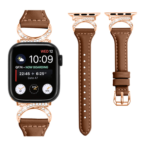 Pulsera de diamante de 45mm de cuero genuino para <span class=keywords><strong>Apple</strong></span> <span class=keywords><strong>Watch</strong></span> 7 <span class=keywords><strong>6</strong></span> 5 4 3 <span class=keywords><strong>SE</strong></span> correas de reloj inteligente de repuesto de moda - Product Image 1