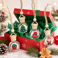 Bouteille diffuseur de voiture en verre plat de 10 ml, réutilisable, avec cordon décoratif, motif Père Noël, bonhomme de neige, sapin de Noël, pour la vente en gros