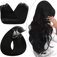 Extensions de cheveux humains lisses noir jais en micro-anneaux, vente en gros d'usine, de 12 à 32 pouces, extensions de cheveux naturels bruts