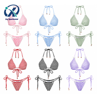 Produsen Bikini Kustom Wanita Set Bikini Segitiga Bergaris Dua Potong Pakaian Renang