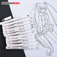 Stylos à dessin Genvana en gros, 13 tailles, un ensemble, noirs, imperméables, marqueurs d'art pour le dessin, matériau PLA, étui en PVC