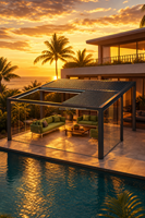 Pergola moderne en aluminium à lames orientables électriques, imperméable, pour terrasse extérieure, avec commande intelligente