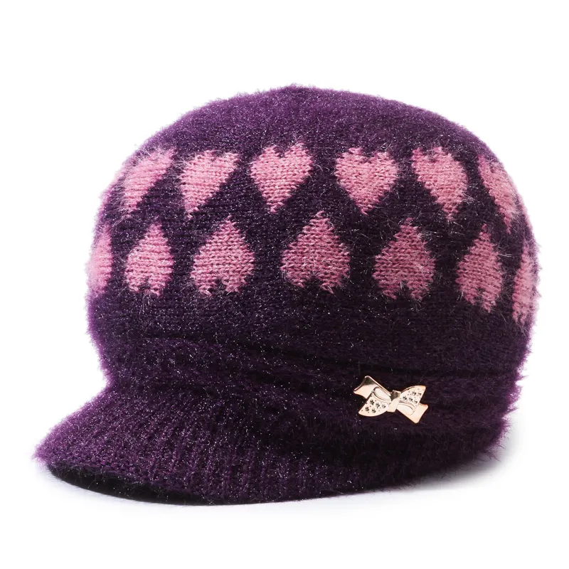 Knitted Casual Fashion Hats For Women Thickened And Plush Insulation Wool Hemp Hats Versatile Warm Hat