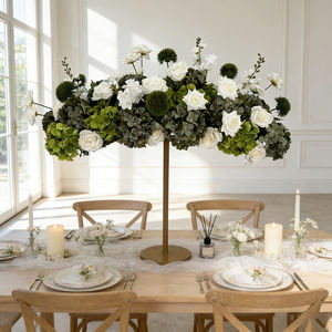 Ensemble de chemins de table en fleurs artificielles en soie, roses blanches et vertes, pour la décoration de mariage et d'anniversaire - Product Image 3