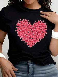 T-shirt Casual da Donna a Maniche Corte con Stampa a Cuori e Pois, Girocollo, Leggera, 100% Cotone, Primavera Estate, Alla Moda - Product Image 3