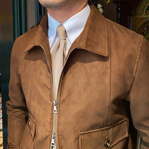 Homemade Italian <strong>Fleece</strong> <strong>Jacket</strong> Men Casual Short Coat British Suede Autumn Winter Trendy Rabbit <strong>Lined</strong> Coffee Back - Product Image 5