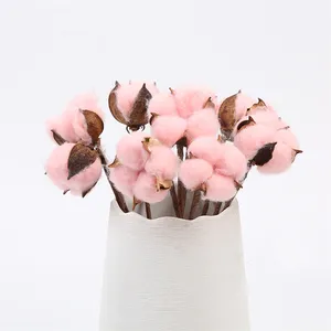 Decoração de casa flores seca personalizada, diy, hastes reais de algodão seca natural, flor seca de algodão