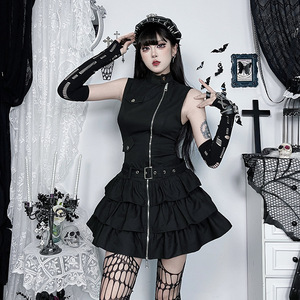 <span class=keywords><strong>Robe</strong></span> gothique noire zippée 2026, jupe à volants, sans manches, style punk streetwear, mini-<span class=keywords><strong>robe</strong></span> - Product Image 2
