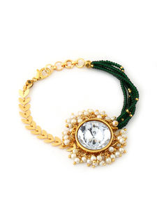 Ensemble élégant de bracelet Rakhi en fil vert Kundan et de bracelet de perles, collection de cadeaux festifs indiens Raksha Bandhan pour frère - Product Image 3