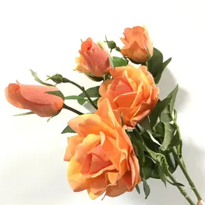 L-233 Wholesale 3heads latex orange rose flower artificial real touch flowers for home decoration