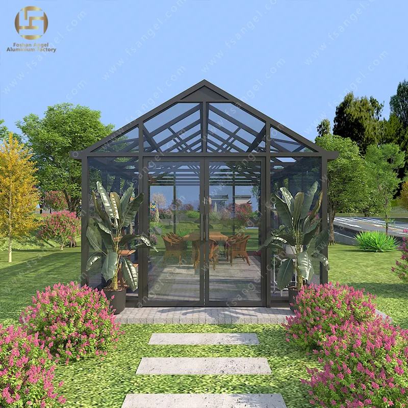 Modern Style Sunroom Low-E Glass Solarium Aluminium Glass House Garden Room For 4 Season With Light