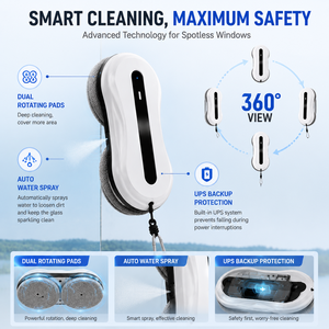 Robot Lavavetri Intelligente per Vetri Senza Telaio con Telecomando, Corda di Sicurezza e Spruzzo d'Acqua - Product Image 5