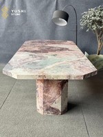 Table à manger YUSHI de luxe moderne en pierre rose quatre saisons, table en marbre naturel pour projets de design haut de gamme
