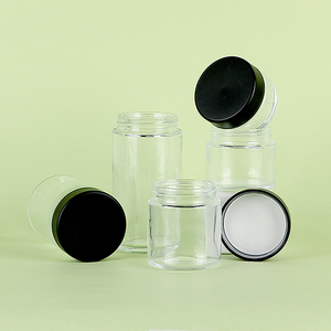 Bocaux en verre transparent avec couvercles en plastique noir, lot de 5, différentes tailles, pour le stockage, emballage en verre sodocalcique - Product Image 2