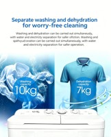 Lave-linge à double cuve 8 kg, robuste, corps en PP antirouille, commandes simples, homologué CE, logo personnalisé disponible, prise incluse, pour usage domestique