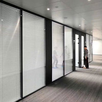 Modern Office Wood Partition Doors with Single Double Glaze Frosted Glass Wall Free Design for Schools Factory Aluminium Profile
