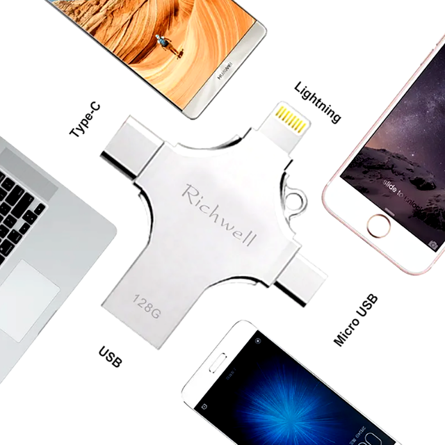 4 in 1 OTG USB Flash Drive Lightning Type C Micro USB Pendrive Custom Logo Phone PC Memory Stick