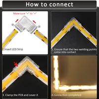 Connecteurs de rallonge pour bande LED COB 2, 3 et 4 broches, bornes de connexion pour rubans LED flexibles RGB CCT COB de 5 mm, 8 mm et 10 mm
