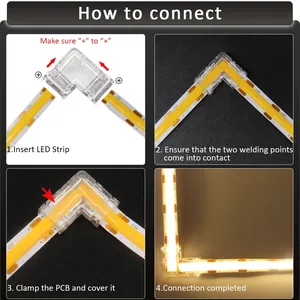 Connecteurs de rallonge <span class=keywords><strong>pour</strong></span> bande LED COB 2, 3 et 4 broches, bornes de connexion <span class=keywords><strong>pour</strong></span> rubans LED flexibles RGB CCT COB de 5 mm, 8 mm et 10 mm - Product Image 2