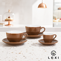 Ensemble tasse et soucoupe en porcelaine brun caramel, glaçure brillante bicolore, tasses à expresso et latte, vaisselle confortable pour café et maison, vente en gros LEXI