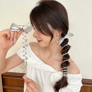 2024 più recente stile coreano alla moda argento cavo per telefono fascia alta elastica per capelli per bambine con fiocco a spirale per capelli accessori per capelli - Product Image 3