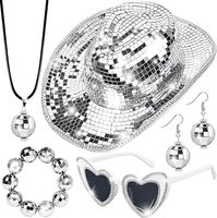 Chapeau de cowboy tendance effet boule disco, brillant miroir, fait main, à sequins, pour concert, discothèque et fête, pour adulte