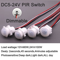 Détecteur de mouvement infrarouge PIR intelligent sans contact 5-24V DC avec fonction marche/arrêt tactile, portée de détection de 4m à 6m et fonction de gradation