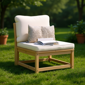 Acacia <b>Wood</b> Garden <b>Sofa</b> One Seat Cream White Cushion Outdoor Furniture Contemporary Durable - Product Image 2