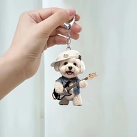 Porte-clés pendentif chien Shih Tzu en forme de guitare, breloque acrylique plate 2D motif chiot de dessin animé, pour rétroviseur de voiture, sacs, occasions festives, fêtes, décoration, cadeau pour les amoureux des animaux