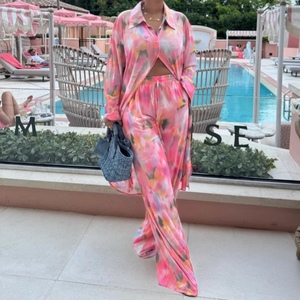 Women's Plus Size Loose Print Long Cardigan Shirt Casual Wide Leg <b>Pants</b> African Style Light Luxury 2-Piece Set Fashion - Product Image 3