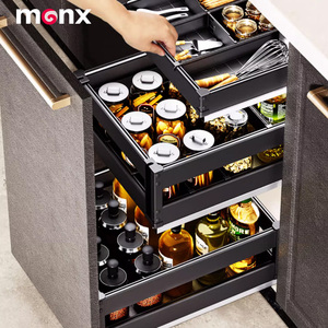 ארונות מטבח לתיבול ותיבול עם מגירות דו-שכבתיות מובנות, מדפי אחסון וסלסלות מסגסוגת אלומיניום - Product Image 1