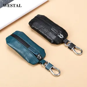 WESTAL Frauen Männer Echt leder wasserdicht Reiß verschluss Auto Universal Schlüssel etui Brieftasche Auto Schlüssel Brieftasche