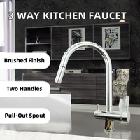 Robinet de cuisine moderne en acier inoxydable SUS304, eau potable directe chaude et froide, 3 voies, double poignée, robinet 3 en 1 pour évier