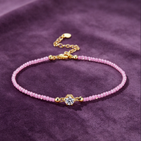 Bracelet en moissanite rose certifié GRA 5 mm, perles, argent 925, plaqué or 18 carats, bracelet en moissanite pour femme, cadeau d'anniversaire