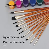 Hechunzi – Lot de 10 pinceaux d'artiste à poils en nylon, manche en bois, virole dorée, pour aquarelle, avec étui, pour étudiants et artistes