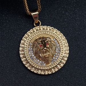 Nuevo Collar con Colgante Redondo de Circonita Cúbica, Chapado en Oro de 18k, con Dije de León - Product Image 5