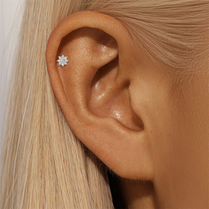 Sparkling Floral Cluster S925 Silver D Color Moissanite Flat Back <b>Cartilage</b> Piercing <b>Stud</b> Earring <b>Cartilage</b> Moissanite Piercing - Product Image 4
