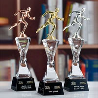 Trophée en cristal pour marathon, récompense en métal pour coureur, base noire pour champion/1er/2e/3e finaliste, coupe sportive en verre