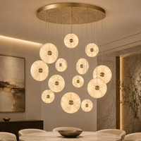 Lustre en disque d'albâtre de luxe sur mesure, grand luminaire suspendu décoratif pour villa, escalier, hall d'hôtel, éclairage de hall