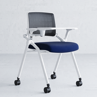 Chaise de formation en maille blanche avec table d'écriture chaise d'étude en plastique en maille avec roues