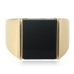 yunnique <b>Men's</b> Square <b>Black</b> Stone <b>Ring</b> Steel Gold Geometric Bezel Setting Gift Jewelry - Product Image 2