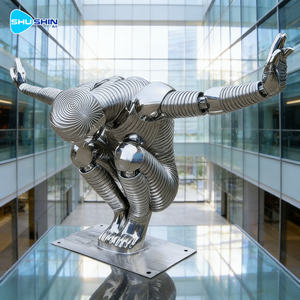 Polierte Edelstahl-Abstrakte Kunstskulptur Tauchender Mann Hockendes Seitenmodell Maßgefertigt für Außen-Schwimmbäder Modern Luxuriös - Product Image 3