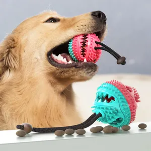 畅销书耐咬牙齿清洁磨牙咀嚼玩具耐用吱吱狗绳TPR球食物治疗分配器