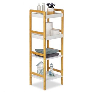 Carrito organizador de bambú de 4 niveles para baño, estantería esquinera de madera para ducha, expositor de almacenamiento independiente para baño - Product Image 2