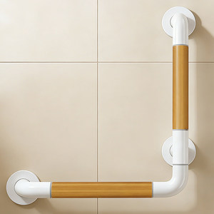 Bathroom <b>Grab</b> <b>Bar</b> L-Shaped Aluminum Alloy Anti-Slip Wood Grain 8808 For Elderly Safety Handrail - Product Image 1