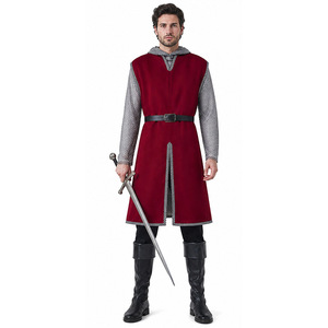 Disfraz de Caballero Medieval con Armadura de Cadena Roja, Conjunto de Túnica para Cosplay, Traje Completo Color Borgoña para Halloween - Product Image 1
