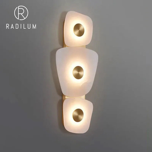 Alabaster <b>Wall</b> Lamp Brass Luxury Natural Stone <b>Sconce</b> Modern Minimalist 3-<b>Light</b> Vertical Luminaire Designer Bedroom Aisle <b>Light</b> - Product Image 1