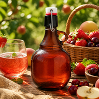 Bouteille en verre ambré grande capacité avec bouchon pivotant et poignée, idéale pour la fabrication de vin de fruits, cidre, miad et autres boissons maison