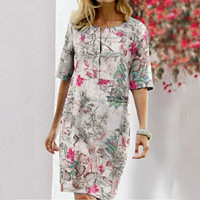 2024 fleur imprimé fendu col rond demi manches décontracté Vintage robe femmes dame grande taille robes