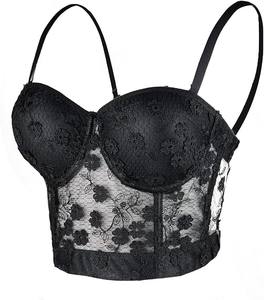 Femmes Sexy Corset Top Brodé <span class=keywords><strong>Fleur</strong></span> Dentelle Sous-Vêtements Culotte Shapers Respirant et Confortable Petit <span class=keywords><strong>Soutien</strong></span>-<span class=keywords><strong>Gorge</strong></span> À Bretelles - Product Image 1